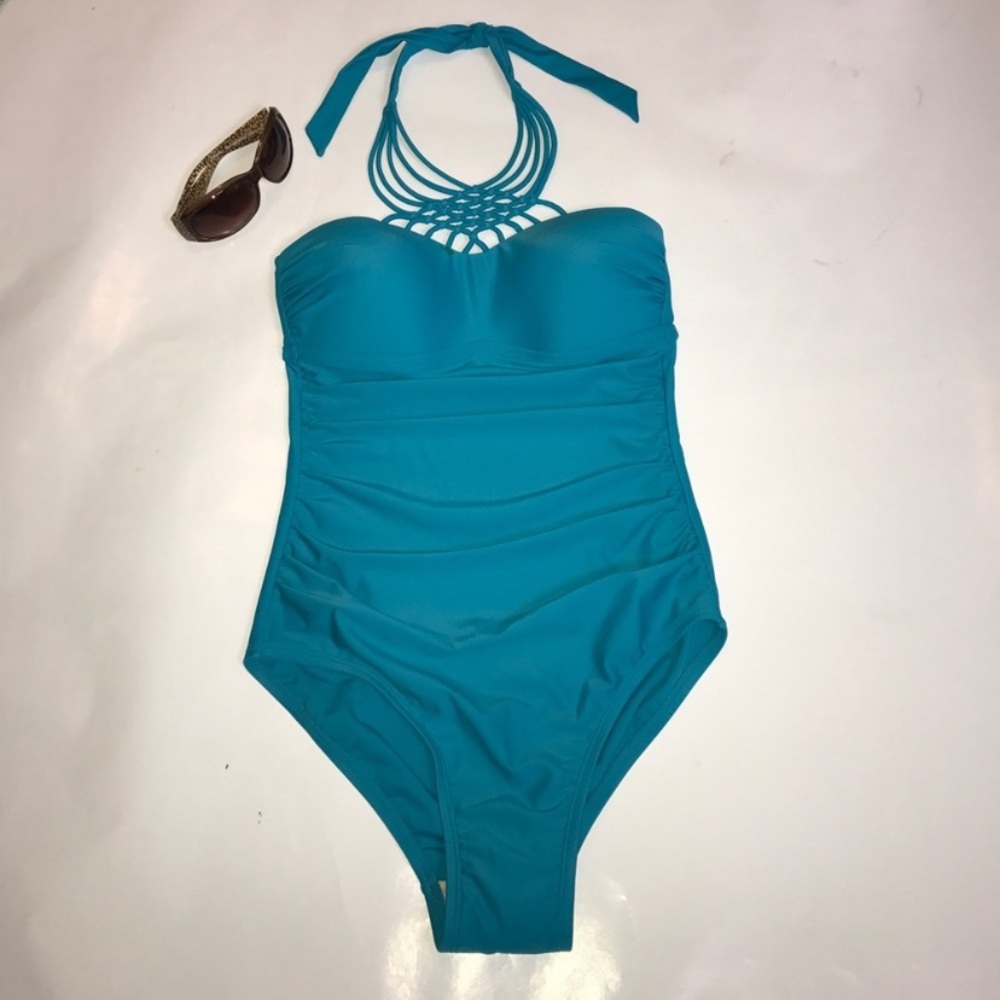 NEW Gorgeous Merona Caged style one piece swimsuit NWT cruise beach teal Size M